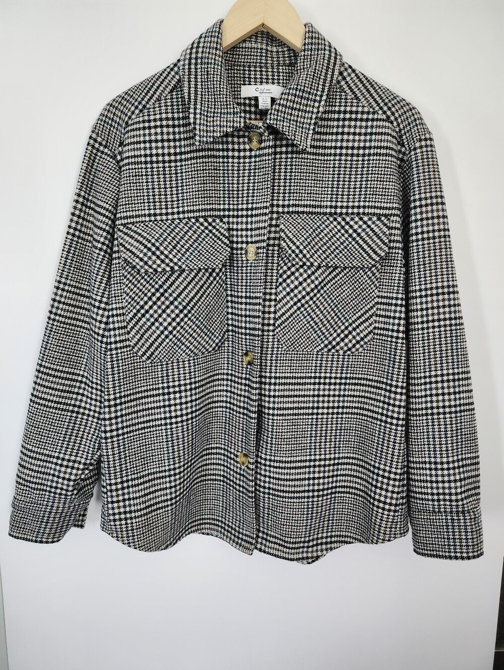 C by One Oversized Plaid Houndstooth Shacket Size Large | Dark Academia Layer
